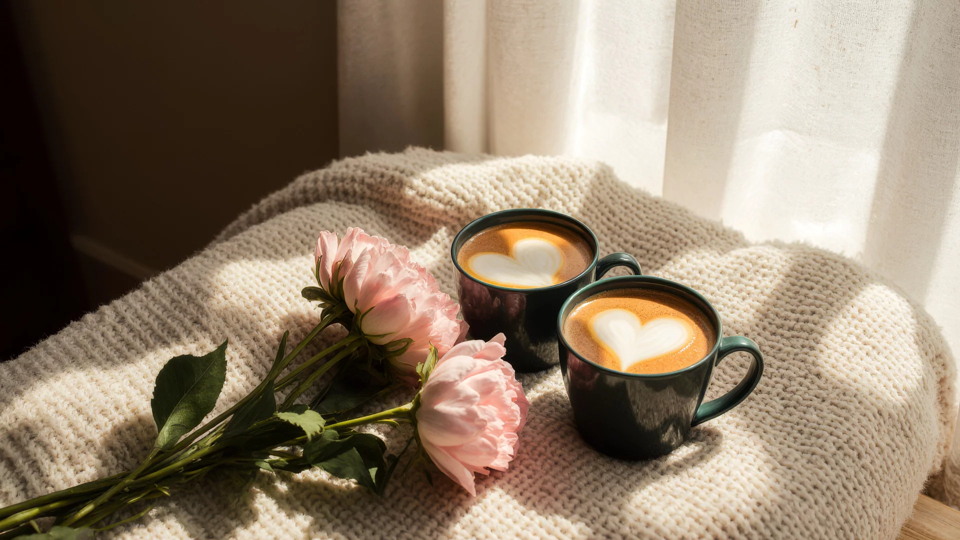 Dos tazas de café con un corazón hecho con leche