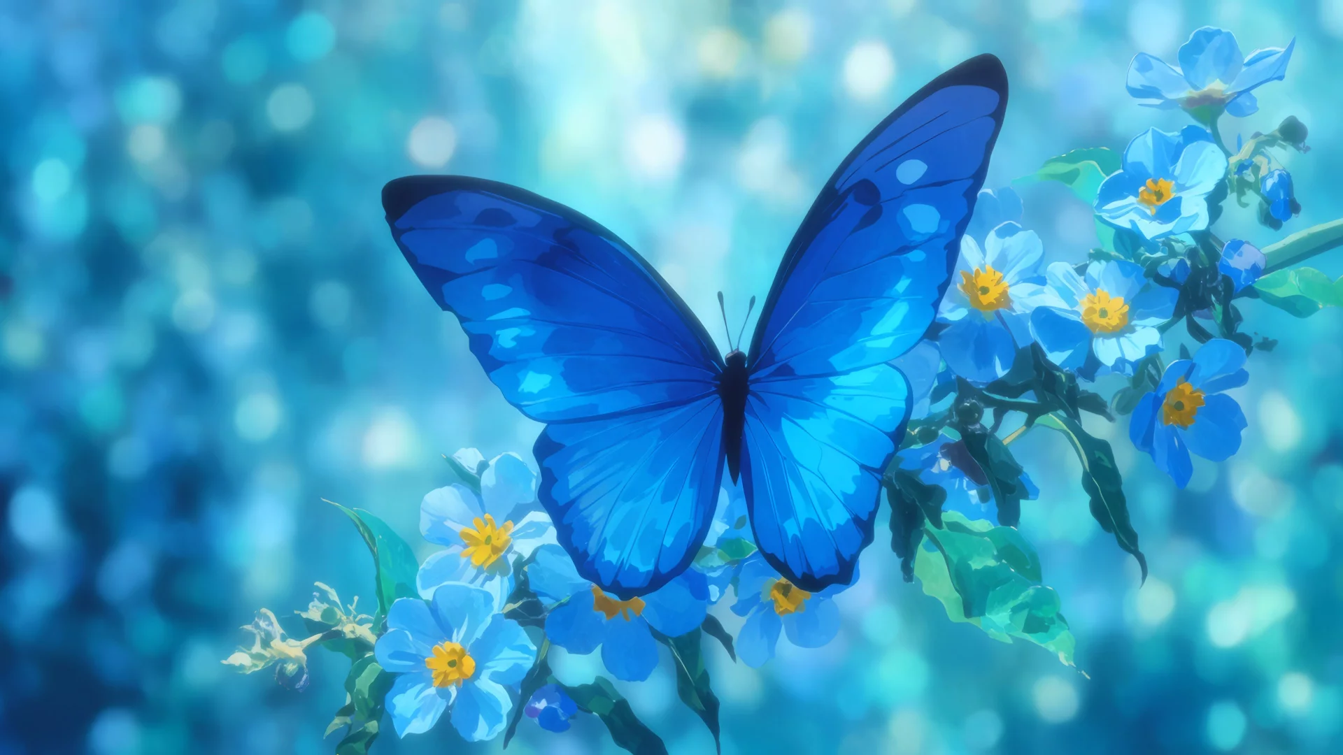 Mariposa azul sobre flores