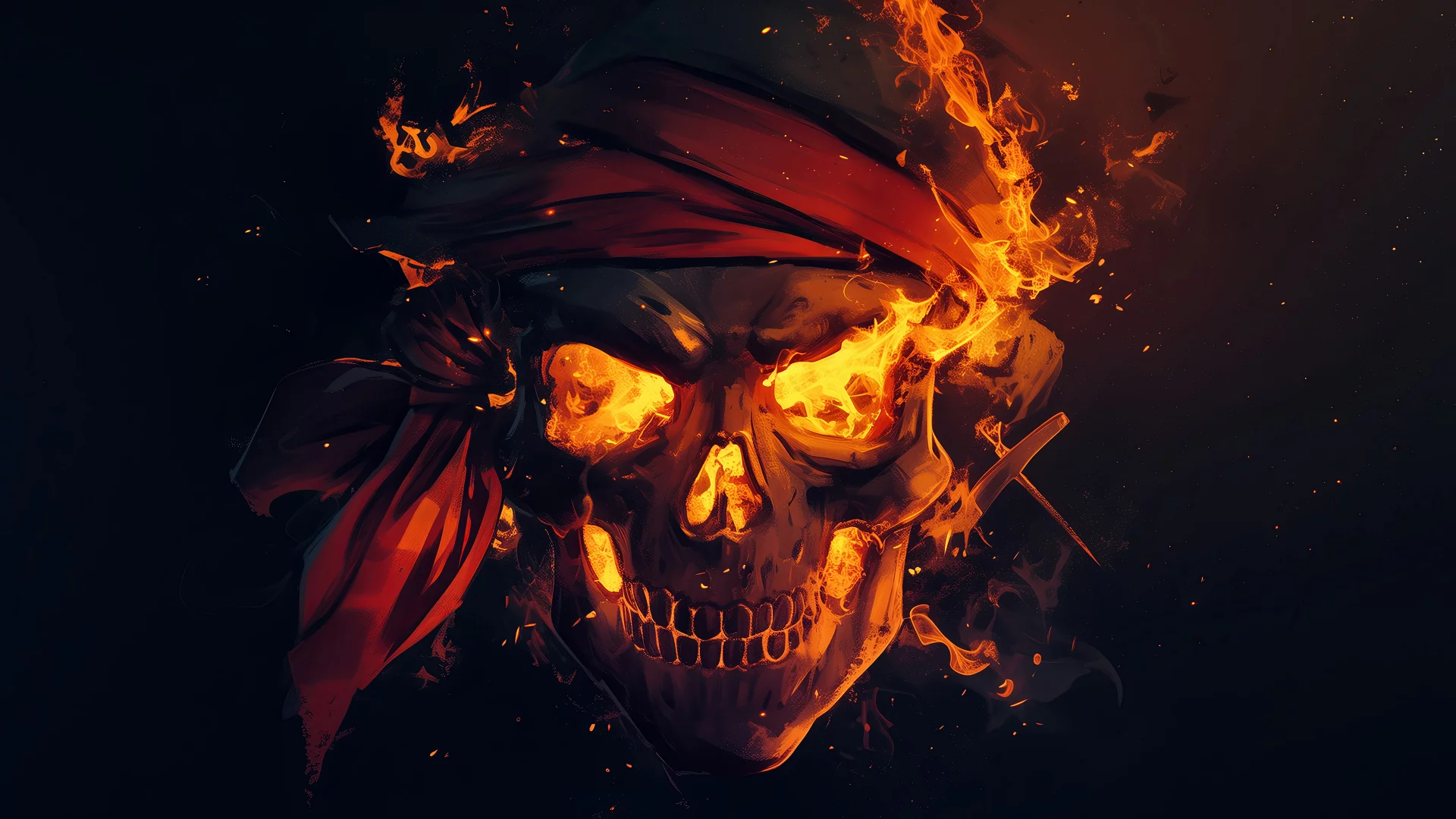 Calavera pirata en llamas