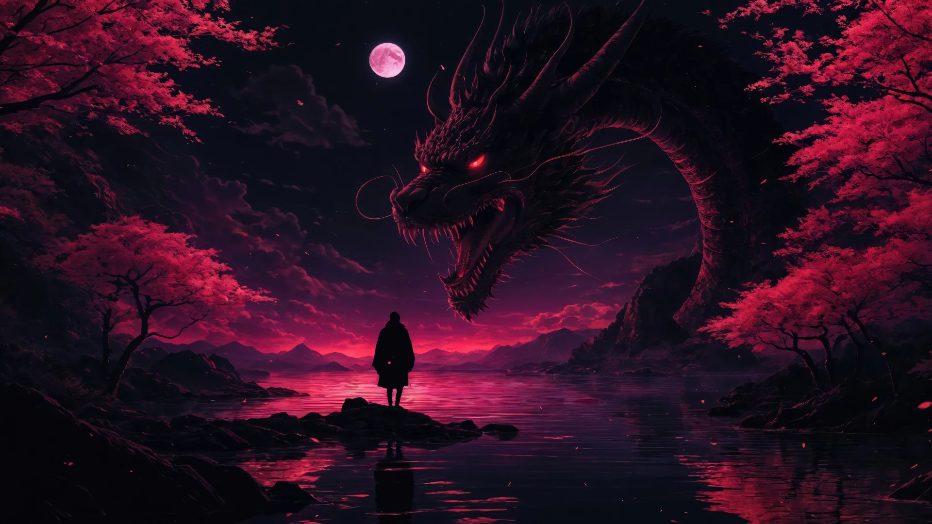 Dragón de fantasía oscuro rojo