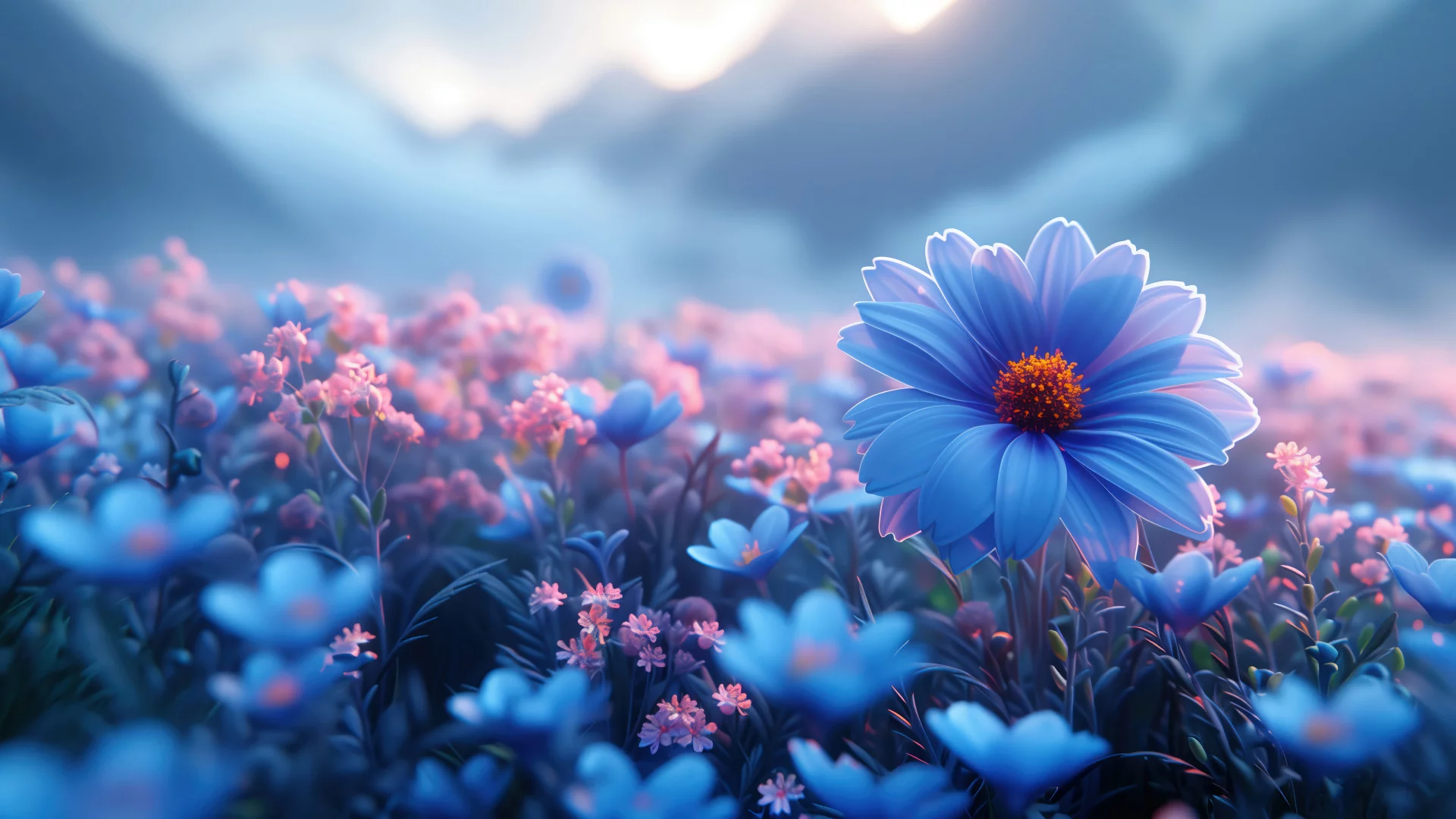 Campo de flores azules