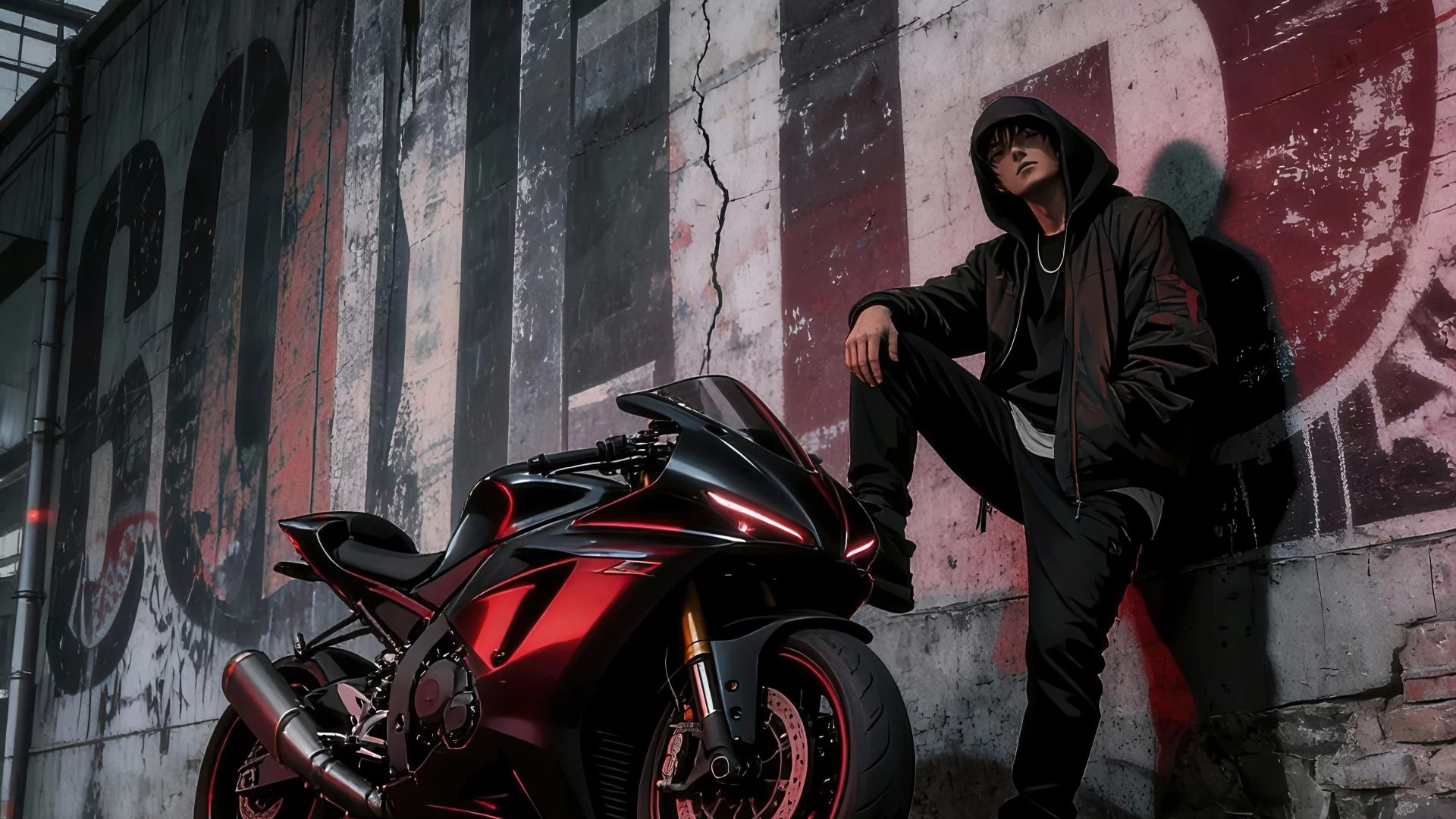 Chico anime con su moto