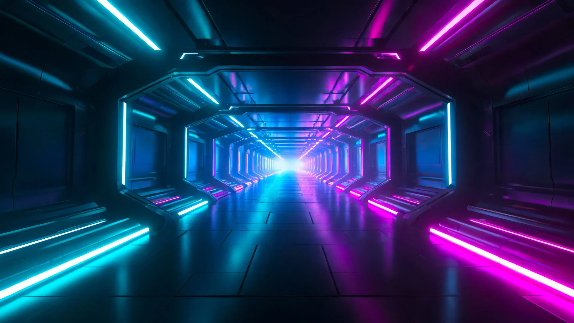 Tunel infinito con luces de neon