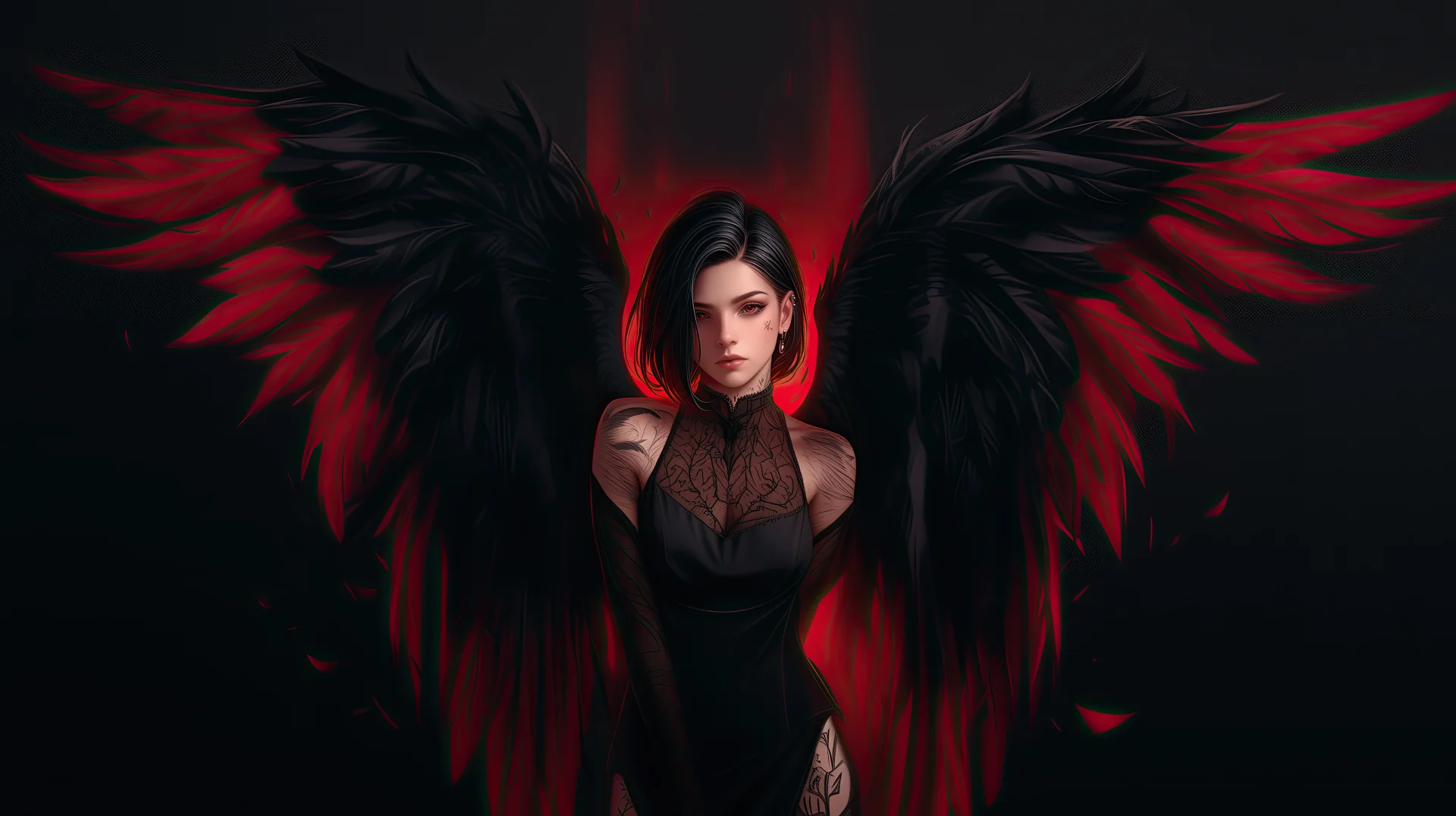 Ángel gótico rojo y oscuro