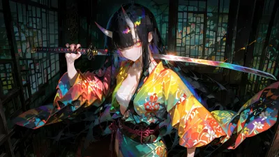 Chica  Anime con Katana De Samurai