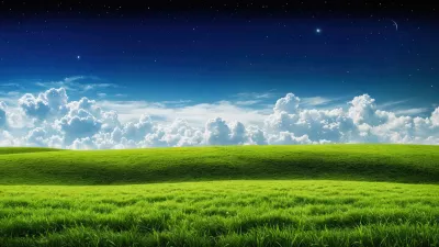 Campo De Hierba Verde, Nubes Y Cielo