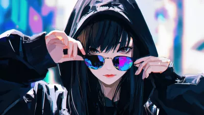 Chica anime con sudadera y gafas de sol