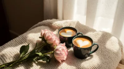 Dos tazas de café con un corazón hecho con leche