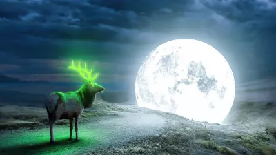Reno mágico junto a la luna