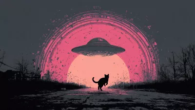 Arte digital gato y OVNI