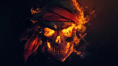 Calavera pirata en llamas