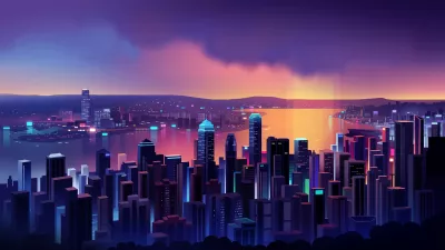 Ciudad atardecer neon