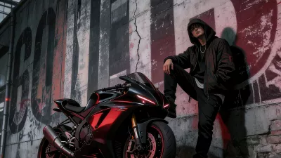 Chico anime con su moto
