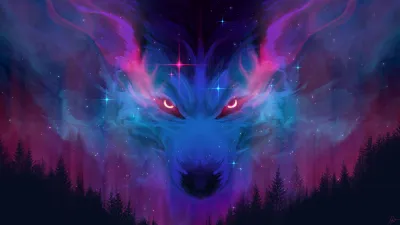 Lobo en el cielo del bosque