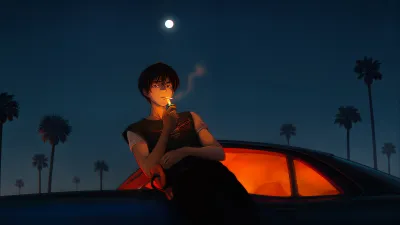 Chico anime encendiendo un cigarrillo