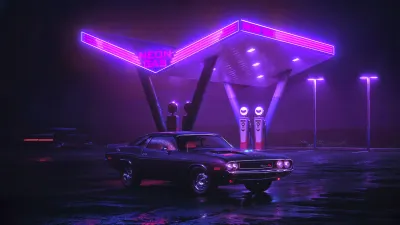 Dodge challenger gasolinera iluminacion neon
