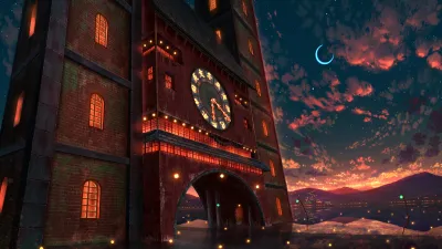Torre del reloj y luna creciente