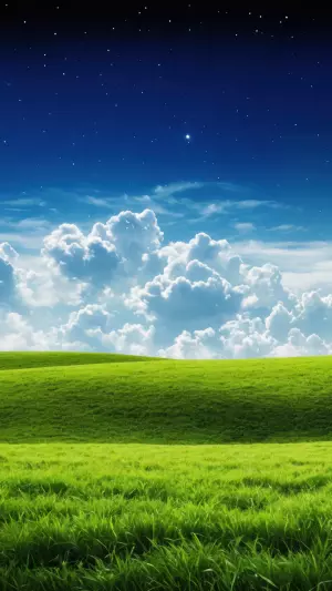 Campo De Hierba Verde, Nubes Y Cielo