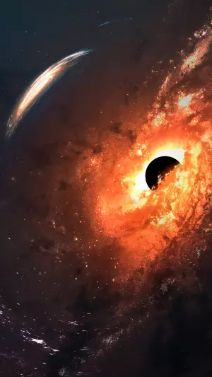 Astronauta en agujero negro y galaxias