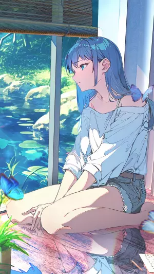 Chica anime de cabello azul