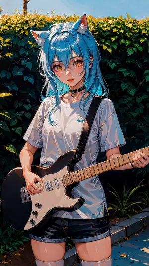 Chica anime gato tocando guitarra