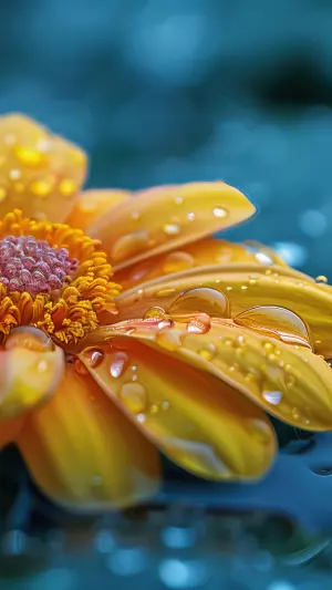 Gota de lluvia en una flor amarilla
