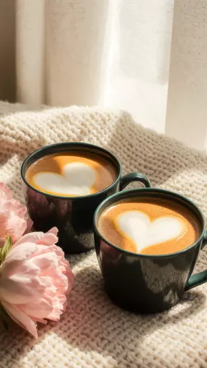 Dos tazas de café con un corazón hecho con leche
