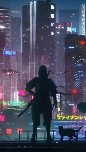 Ninja cyberpunk night city Sci-Fi