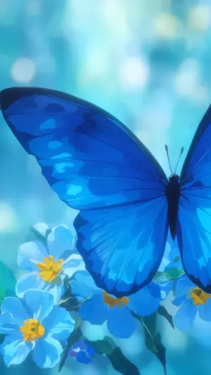Mariposa azul sobre flores
