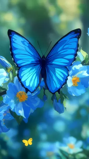 Mariposa azul sobre flores