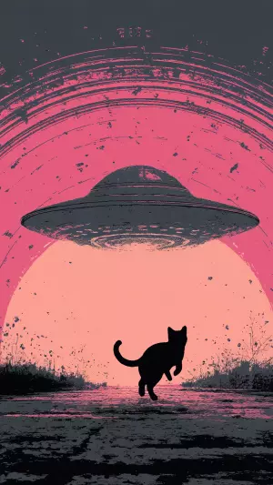 Arte digital gato y OVNI