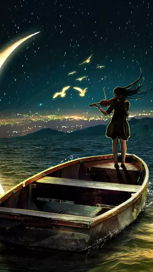Chica en bote y la luna