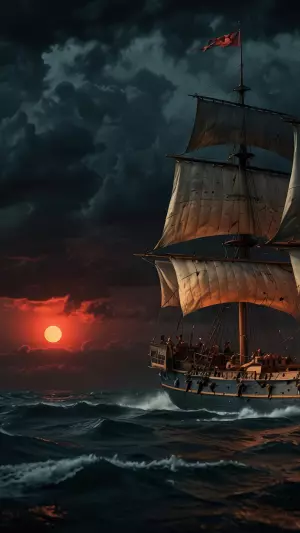 Barco antiguo en el océano al atardecer