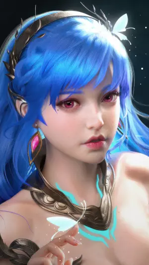 Chica anime fantasía con pelo azul