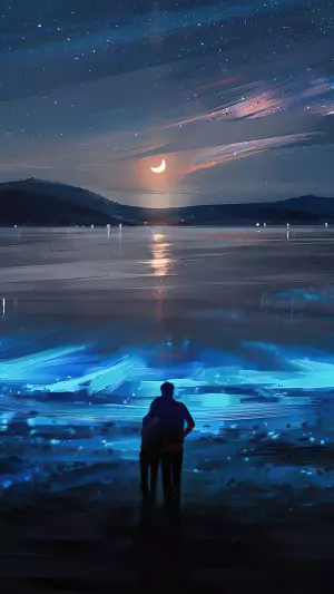 Paisaje nocturno con media luna