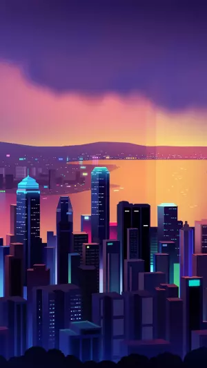 Ciudad atardecer neon