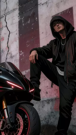 Chico anime con su moto