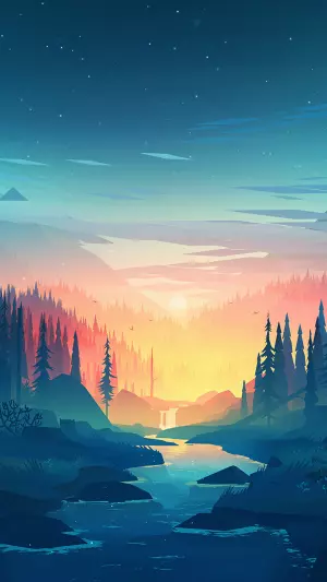 Río y montañas al atardecer