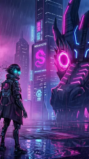 Chica y dragon en Cyberpunk