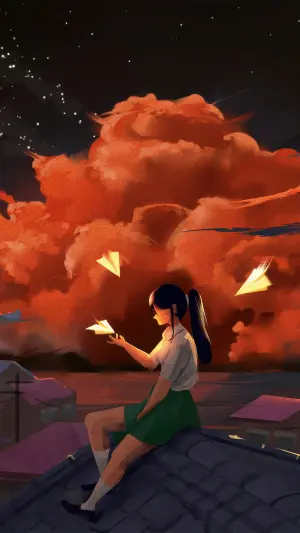 Chica en la azotea haciendo aviones de papel