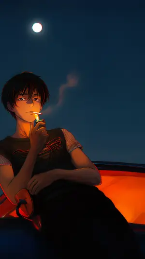 Chico anime encendiendo un cigarrillo