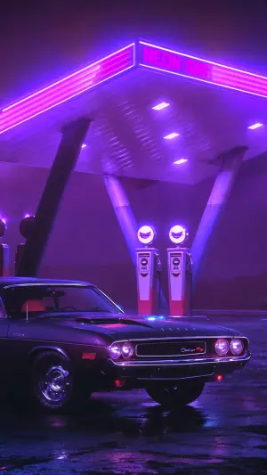 Dodge challenger gasolinera iluminacion neon
