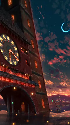Torre del reloj y luna creciente