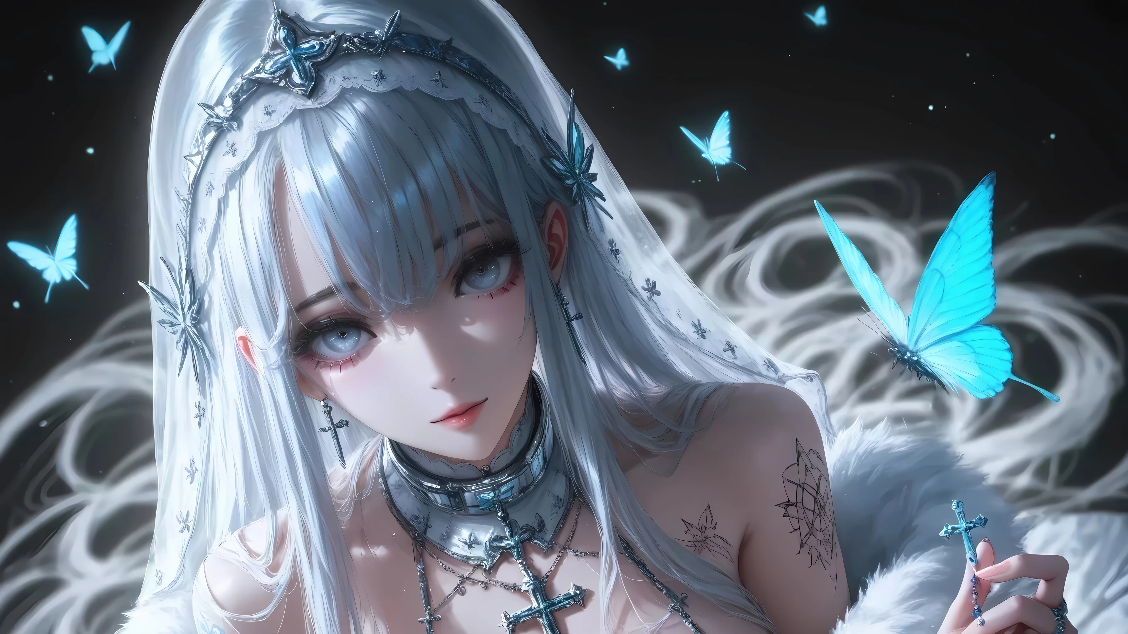 Chica anime de cabello blanco