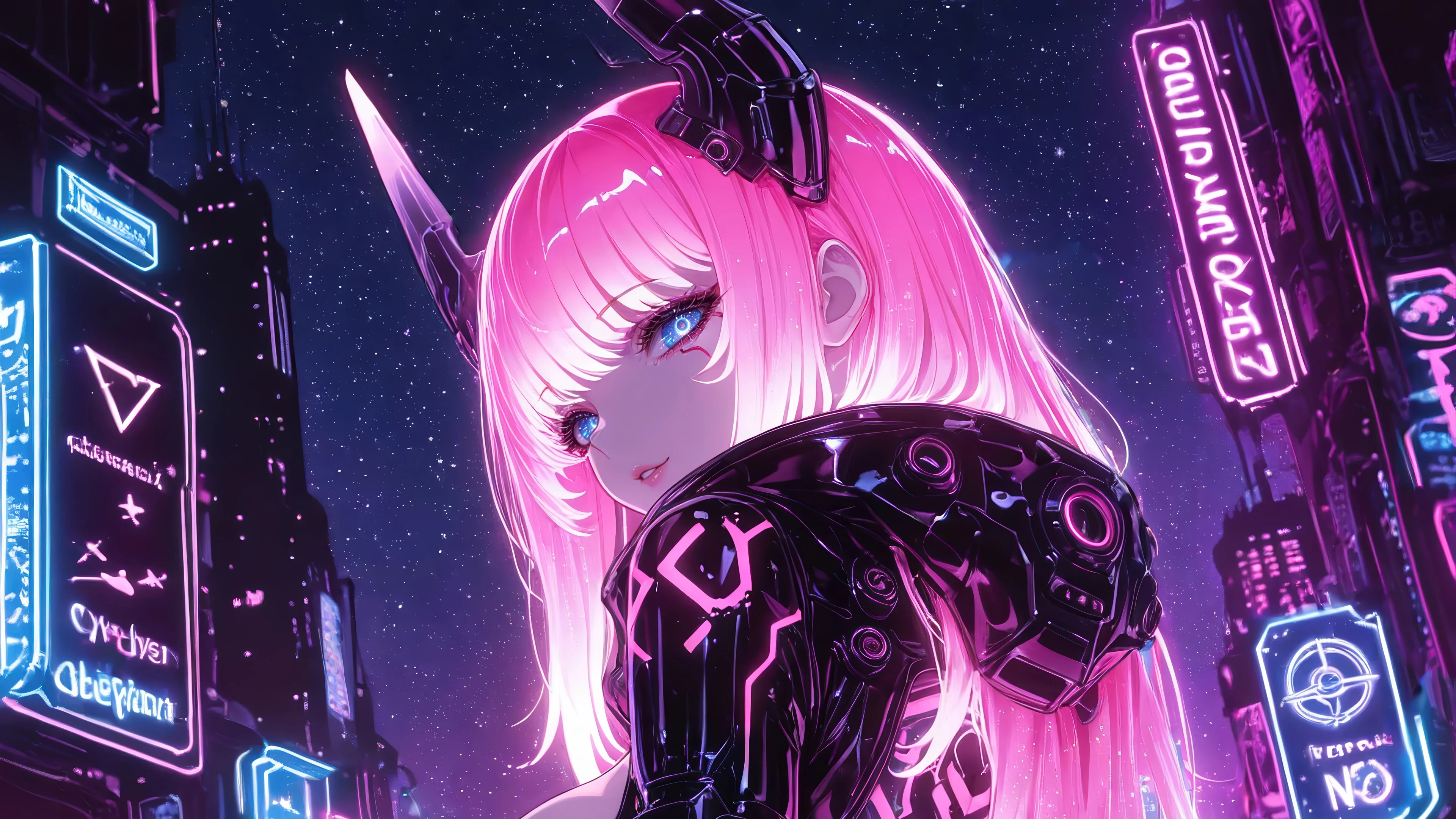 Chica anime cyberpunk city sci-fi