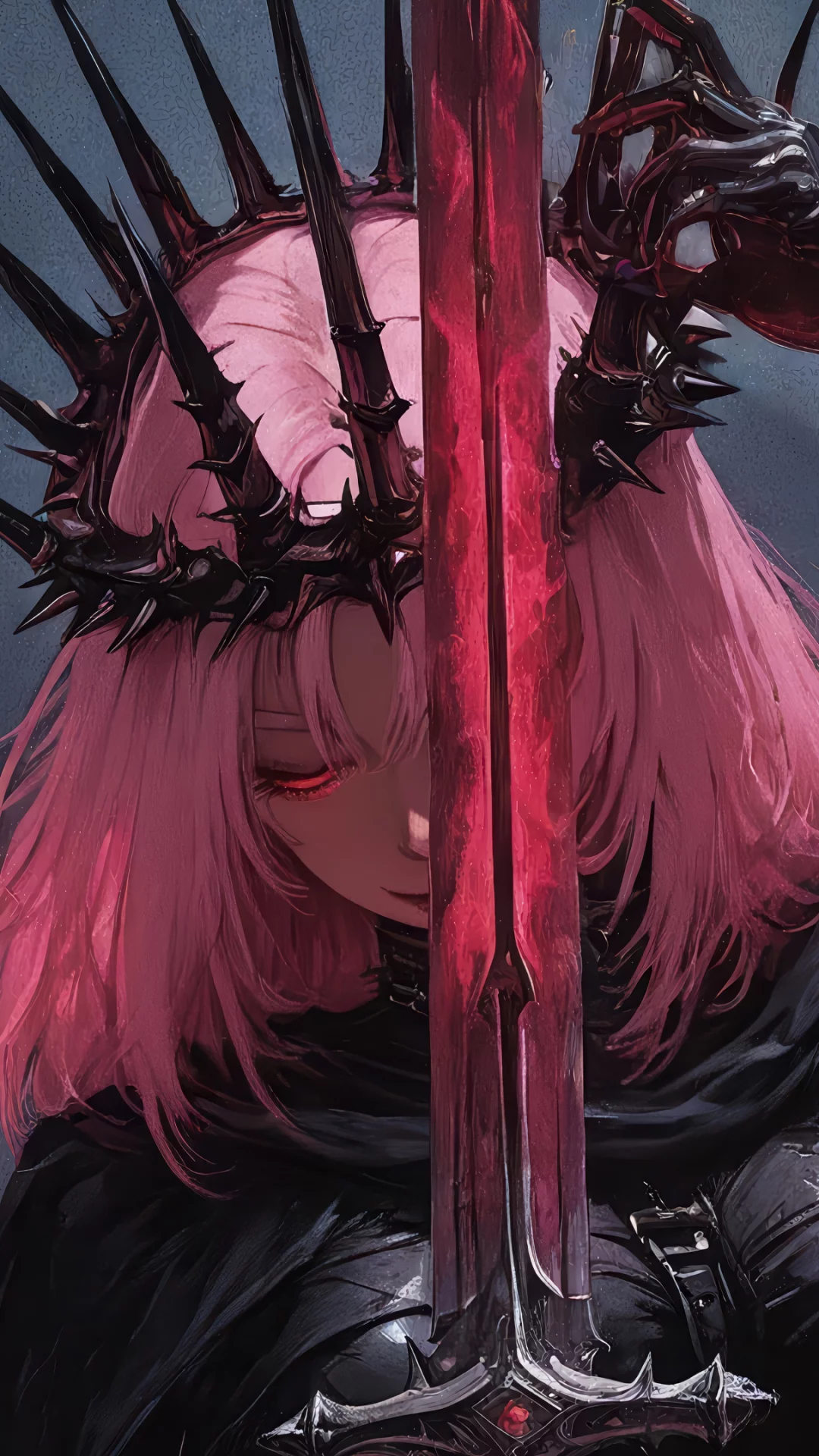 Fantasy Anime Girl Sword Red Eyes