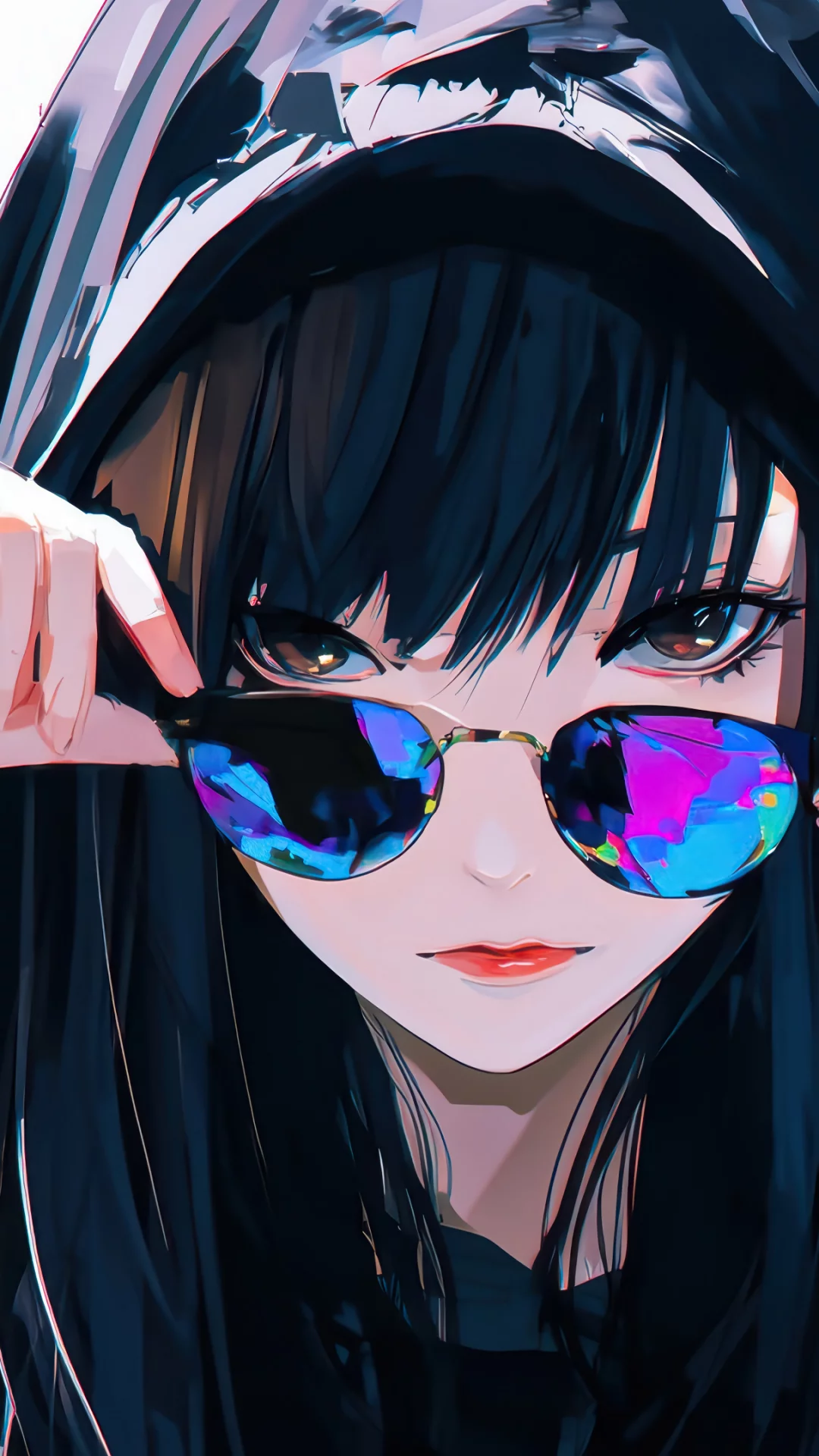 Chica anime con sudadera y gafas de sol